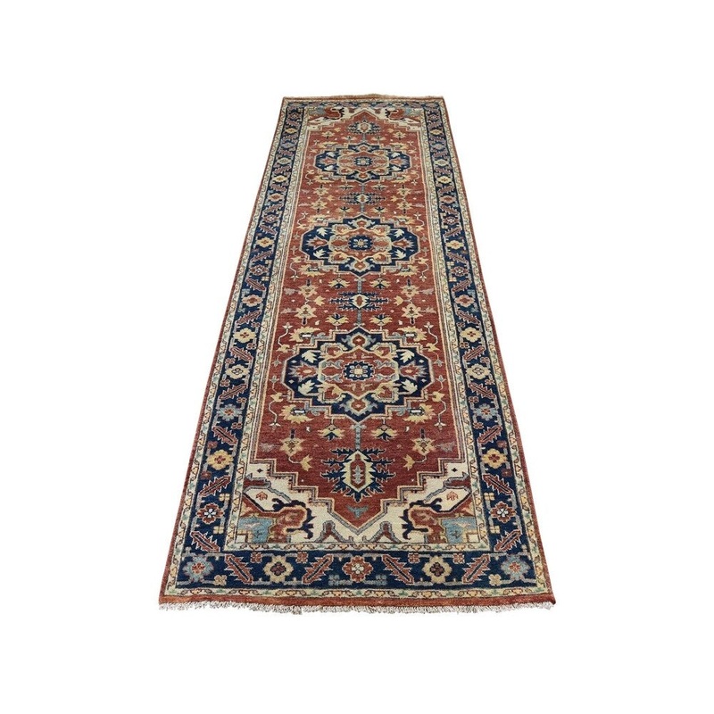 Shahbanu Rugs Antiqued Heriz Re-Creation Runner Hand Knotted Pure Wool Oriental Rug (2'6" x 8'1") - 2'6" x 8'1"