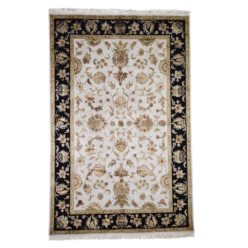Shahbanu Rugs Hand-Knotted Half Wool & Half Silk Rajasthan Oriental Rug (6'0" x 9'4") - 6'0" x 9'4"