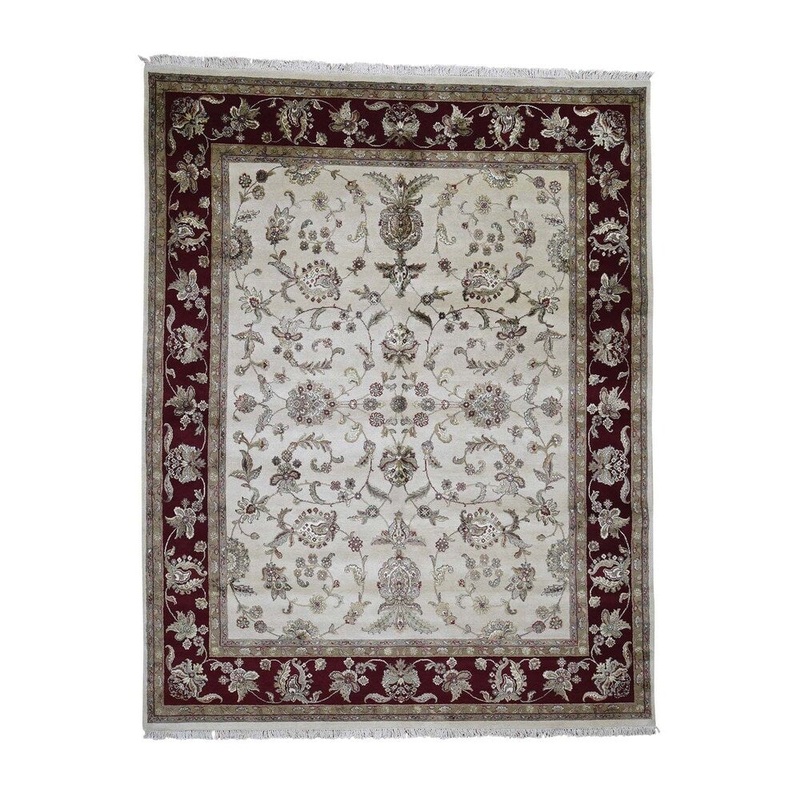 Shahbanu Rugs Hand-Knotted Half Wool & Half Silk Rajasthan Oriental Rug (8'1" x 10'3") - 8'1" x 10'3"
