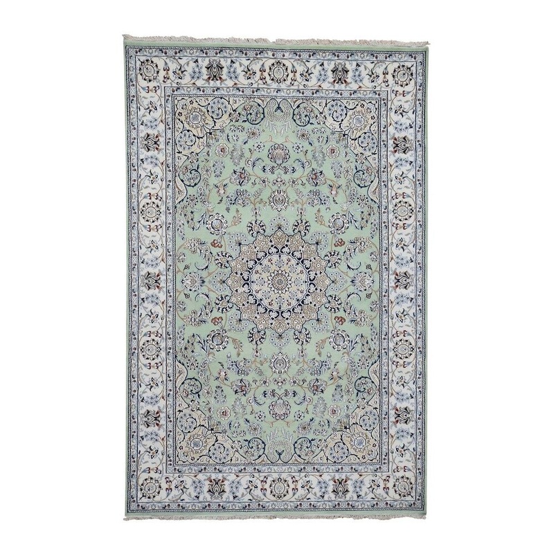 Shahbanu Rugs Hand-Knotted Wool and Silk 250 Kpsi Light Green Nain Oriental Rug (6'0" x 9'1") - 6'0" x 9'1"