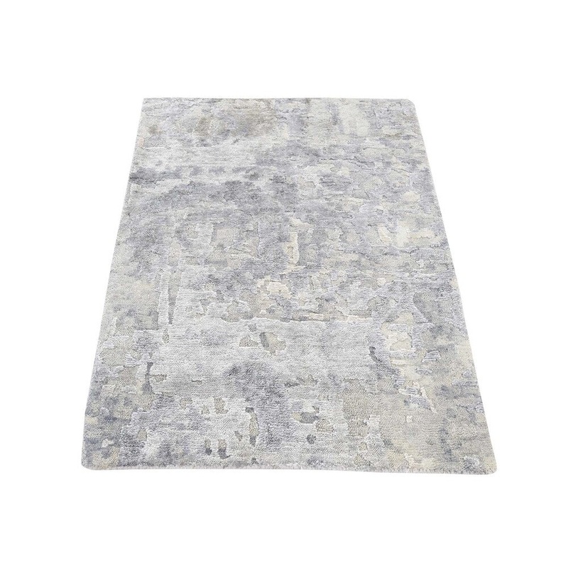 Shahbanu Rugs Hand-Knotted Wool and Silk Modern Abstract Design Hi-Lo Pile Rug (2'0" x 2'10") - 2'0" x 2'10"