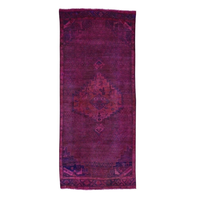 Shahbanu Rugs Handmade Overdyed Persian Hamadan Vintage Wide Runner Rug (4'0" x 9'2") - 4'0" x 9'2"