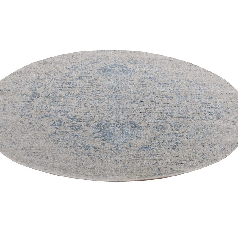 Shahbanu Rugs Jacquard Hand-Loomed Silken Grey Broken Persian Heriz Design Round Rug (6'0" x 6'0") - 6'0" x 6'0"