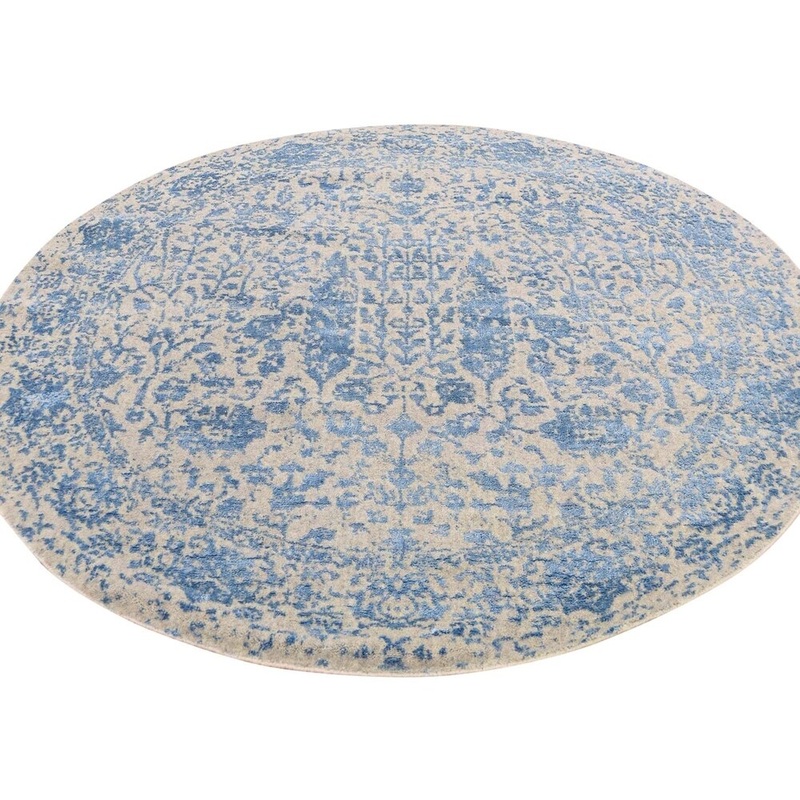 Shahbanu Rugs jacquard Round Blue Broken Cypress Tree Design Thick Hand-Loomed Rug (6'0" x 6'0") - 6'0" x 6'0"