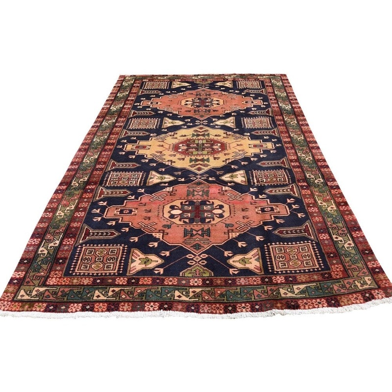 Shahbanu Rugs Navy Blue Vintage North West Persian Bohemian Wide Runner Rug (4'10" x 9'7") - 4'10" x 9'7"