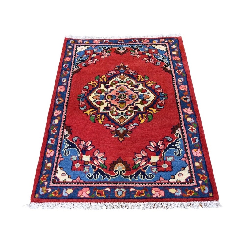 Shahbanu Rugs New Persian Hamadan Pure Wool Red Hand-Knotted Oriental Rug (2'6" x 3'9") - 2'6" x 3'9"