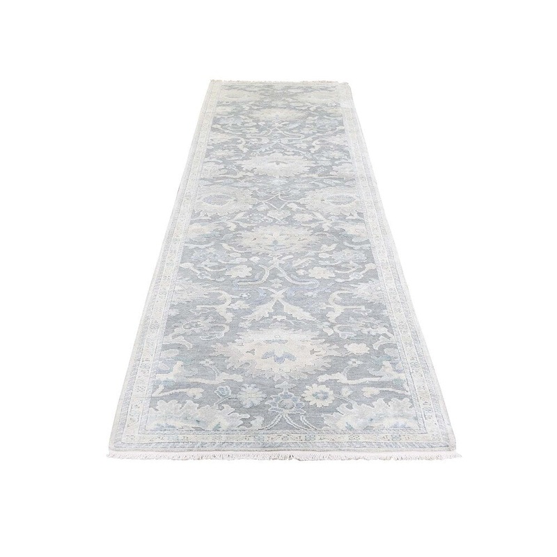 Shahbanu Rugs Oushak Influence Silk with Oxidized Wool Textured Runner Rug (2'6" x 10'2") - 2'6" x 10'2"