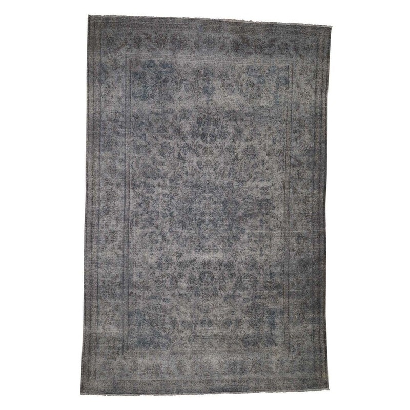 Shahbanu Rugs Overdyed Kerman Pure Wool Hand-Knotted Worn Pile Oriental Rug (7'6" x 11'0") - 7'6" x 11'0"