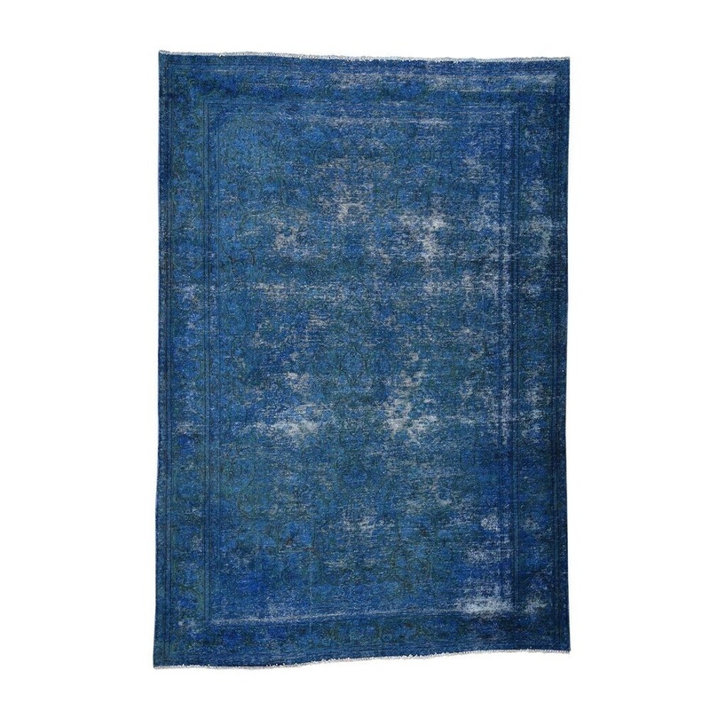 Shahbanu Rugs Overdyed Mashad Worn Pile Hand-Knotted Oriental Rug (6'6" x 9'2") - 6'6" x 9'2"
