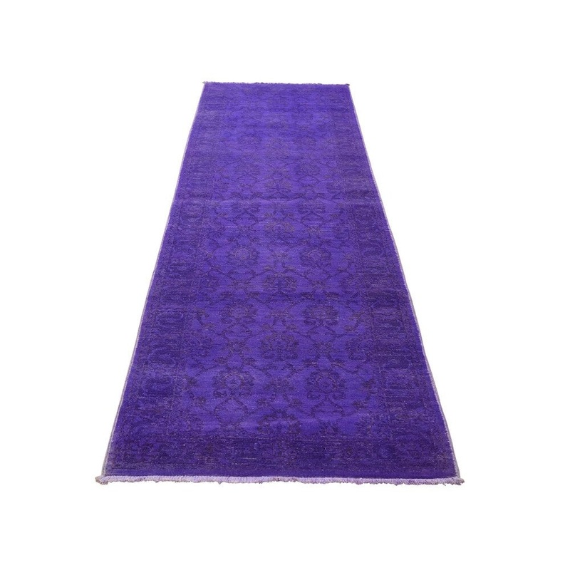 Shahbanu Rugs Overdyed Peshawar Pure Wool Purple Hand Knotted Runner Oriental Rug (2'7" x 9'10") - 2'7" x 9'10"