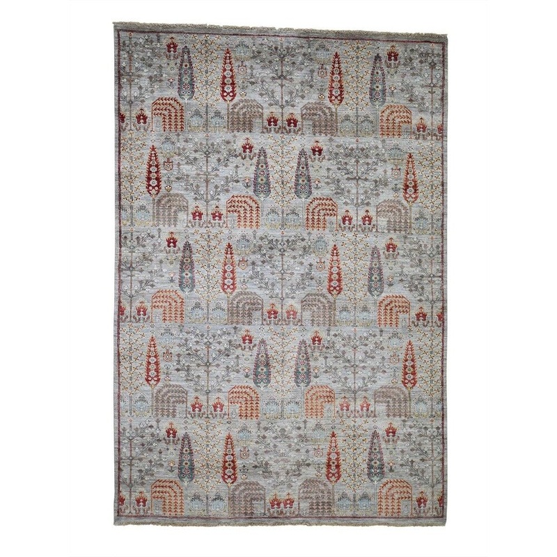 Shahbanu Rugs Peshawar Willow And Cypress Tree Design Hand-Knotted Oriental Rug (6'1" x 9'0") - 6'1" x 9'0"