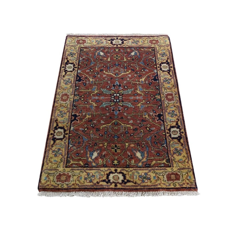 Shahbanu Rugs Pure Wool Hand-Knotted Antiqued Heriz Re-creation Oriental Rug (2'0" x 3'2") - 2'0" x 3'2"