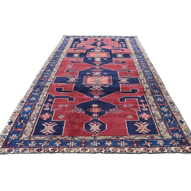 Shahbanu Rugs Red North West Persian With Large Elements Wide Runner Rug (4'6" x 10'1") - 4'6" x 10'1"