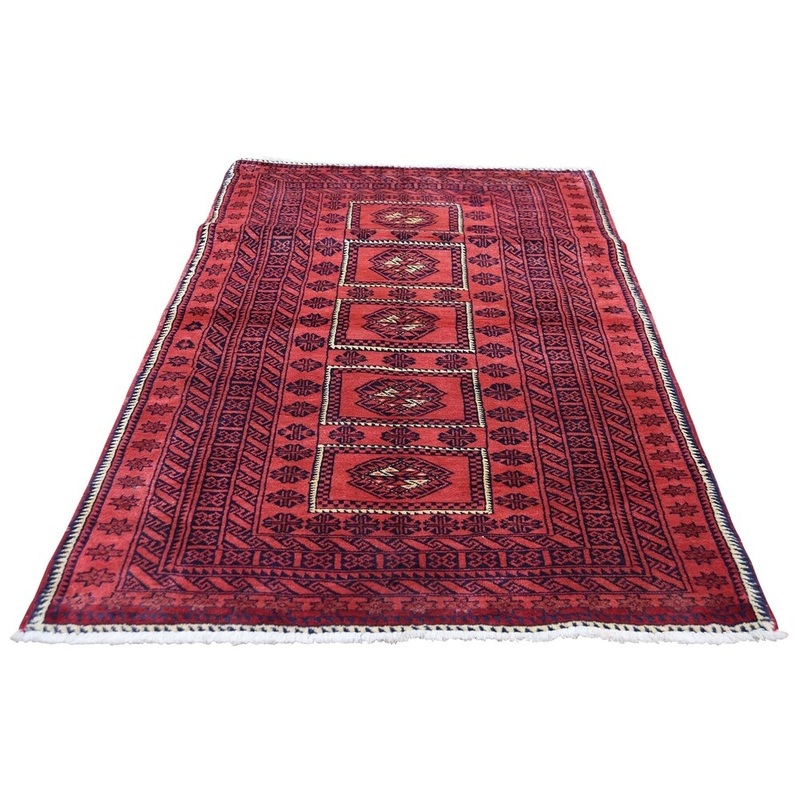 Shahbanu Rugs Red Vintage Persian Baluch Exc Condition Pure Wool Hand-Knotted Rug (3'4" x 6'6") - 3'4" x 6'6"