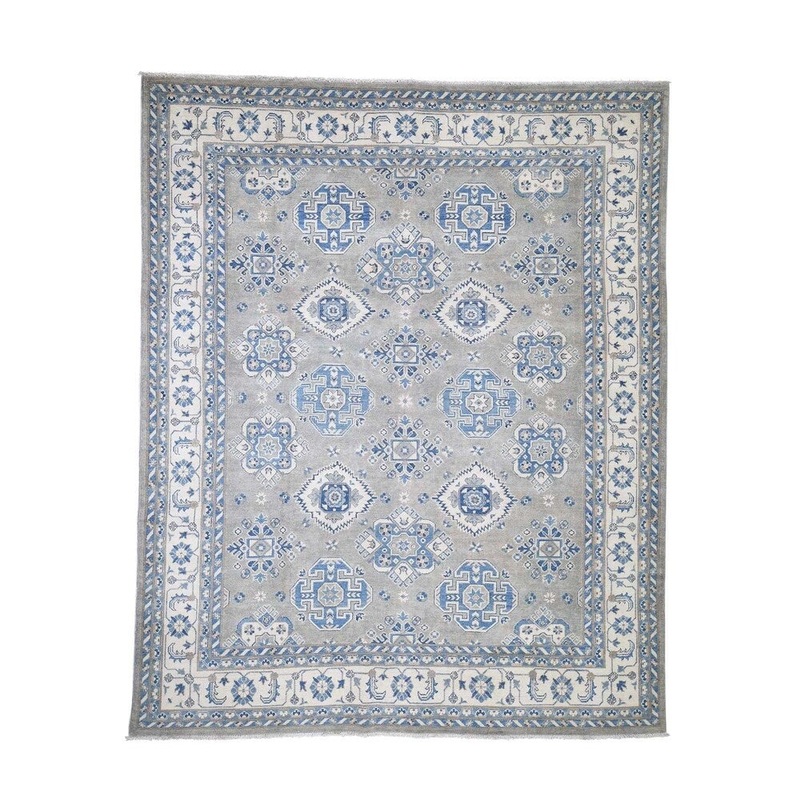 Shahbanu Rugs Vintage Look Kazak Pure Wool With Geometric Design Hand-Knotted Rug (8'0" x 9'8") - 8'0" x 9'8"