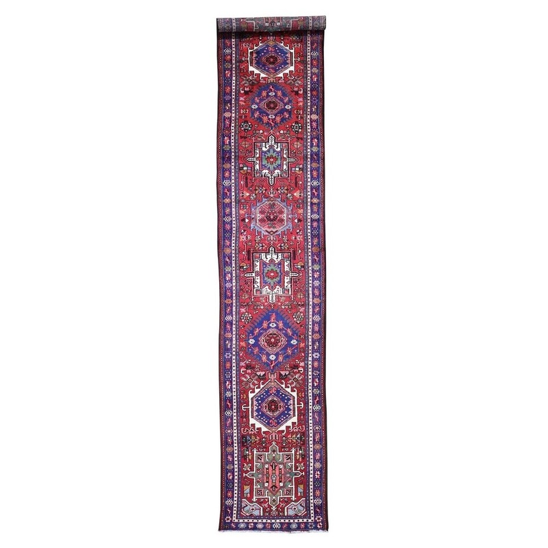 Shahbanu Rugs Vintage Persian Heriz Pure Wool Runner Hand-Knotted Oriental Rug (3'0" x 15'0") - 3'0" x 15'0"