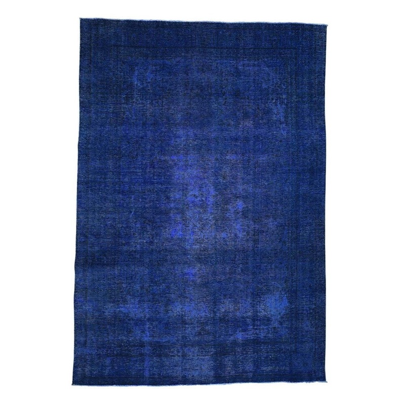 Shahbanu Rugs Vintage Tabriz Pure Wool Overdyed Sheared Low Oriental Rug (8'0" x 11'3") - 8'0" x 11'3"