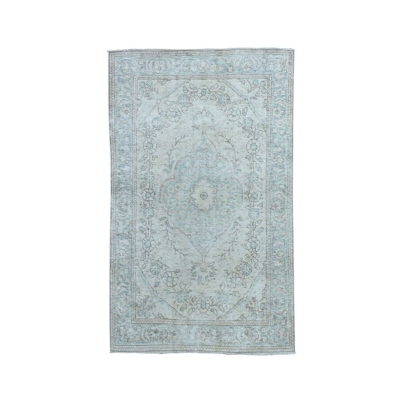 Shahbanu Rugs Vintage White Wash Tabriz Worn Wool Hand-Knotted Oriental Rug (3'0" x 4'9") - 3'0" x 4'9"