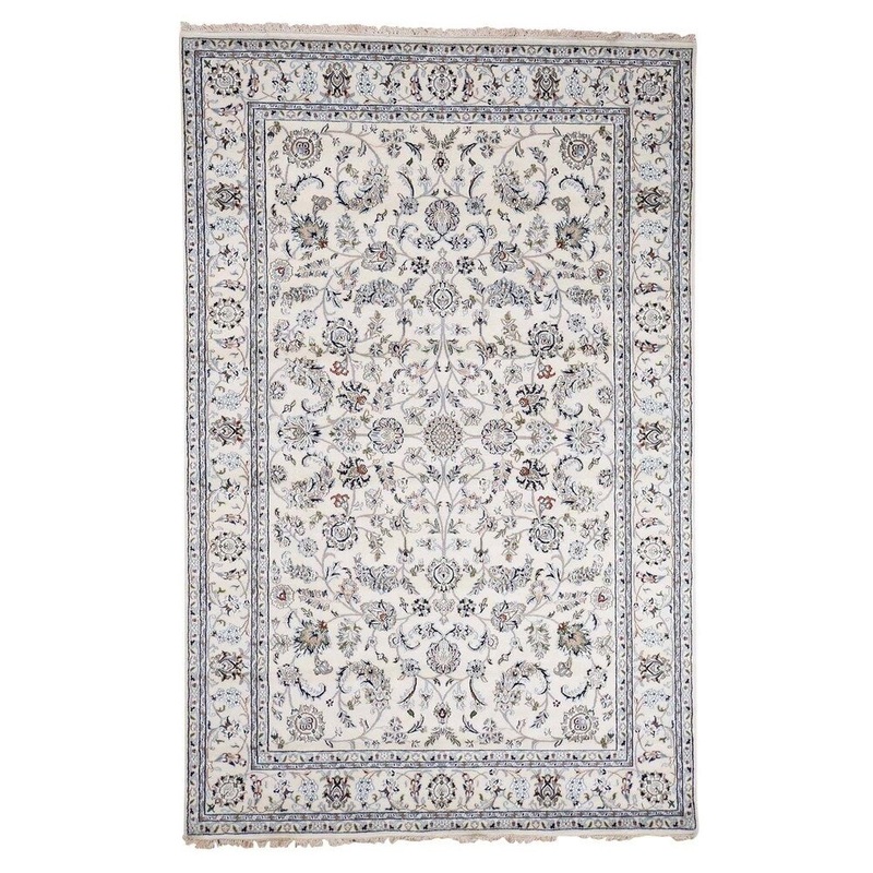 Shahbanu Rugs Wool and Silk 250 KPSI All Over Design Ivory Nain Handmade Rug (5'4" x 8'2") - 5'4" x 8'2"