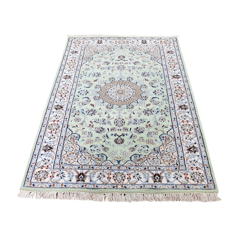 Shahbanu Rugs Wool And Silk 250 KPSI Light Green Nain Hand-Knotted Oriental Rug (3'2" x 5'3") - 3'2" x 5'3"