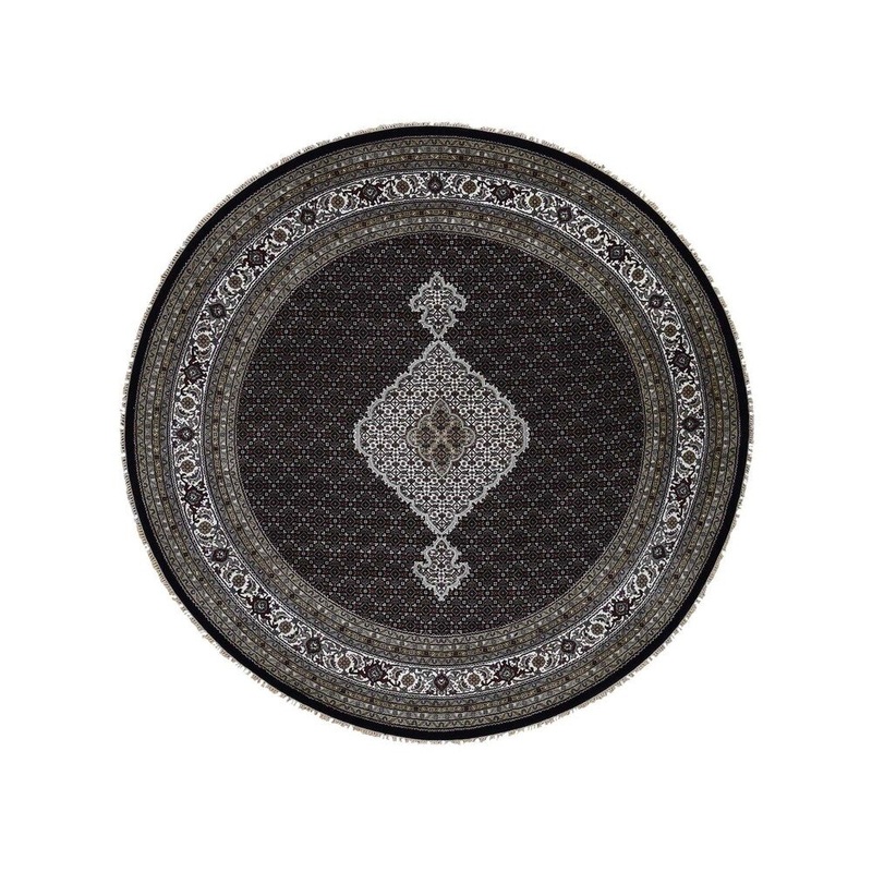Shahbanu Rugs Wool and Silk Hand Knotted 250 Kpsi Tabriz Mahi Round Oriental Rug (9'0" x 9'2") - 9'0" x 9'2"