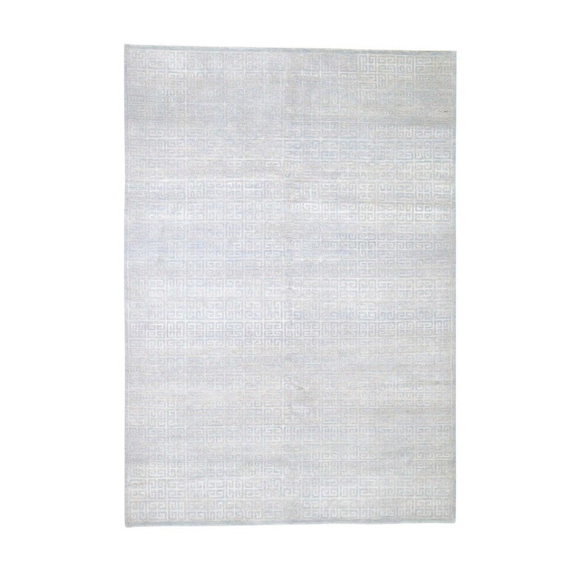 Shahbanu Rugs Wool and Silk Roman Key Design Modern Hand-Knotted Oriental Rug (6'1" x 8'9") - 6'1" x 8'9"
