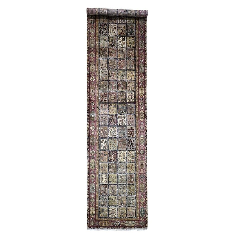 Shahbanu Rugs XL Wide Runner Garden Design Rajasthan Hand-Knotted Oriental Rug (4'0" x 17'0") - 4'0" x 17'0"