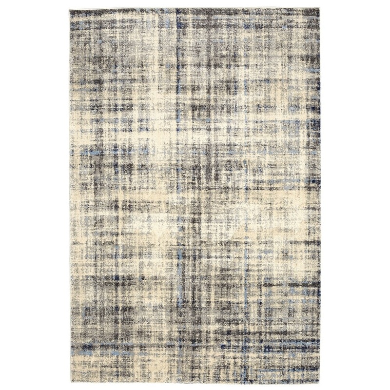 Soft Plush Abstract Light Beige /Grey / Blue Rug - Rectangle