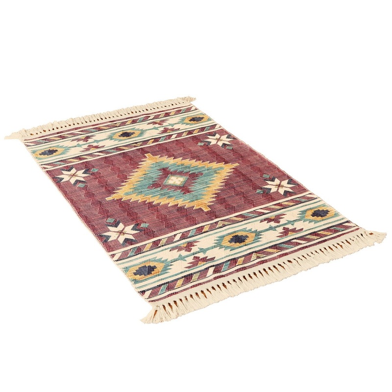 Southwest Aztec Patterned Medallion Rug with Tassel Ends - 48" x 31.5"