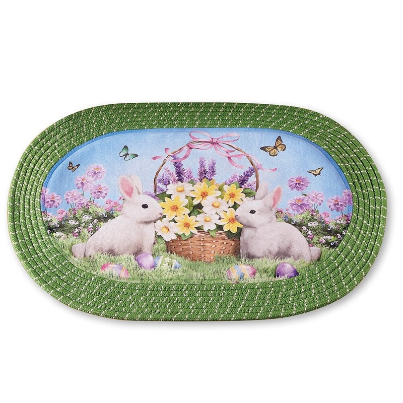 Bunny Oval Braided Kitchen Rug Easter Decoration - 30" x 19.5"