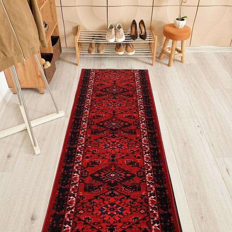 Custom Size Bokhara Burgundy Non-Slip Hallway Stair Runner Rug