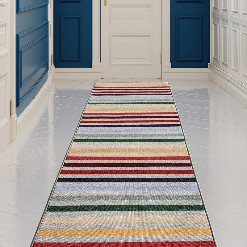 Custom Size Rainbow Design Multicolor Rubber Backed Non-Slip Hallway Stair Runner Rug Carpet 26 Inch