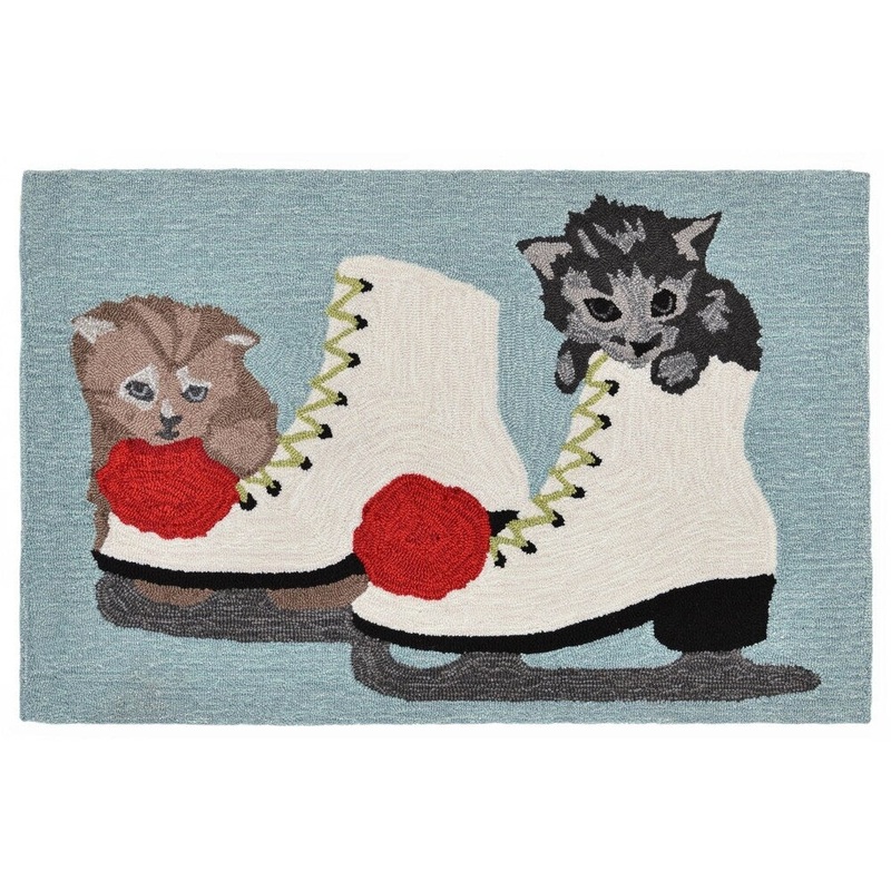 Liora Manne Frontporch Skates And Kittens Indoor/Outdoor Rug Ice 20"X30"