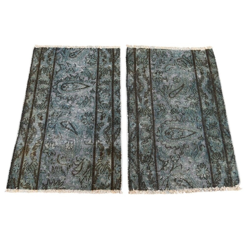 Shahbanu Rugs A Pair of Vintage Overdyed Persian Kashan Fragments Hand Knotted Rug (1'5" x 2'3") - 1'5" x 2'3"