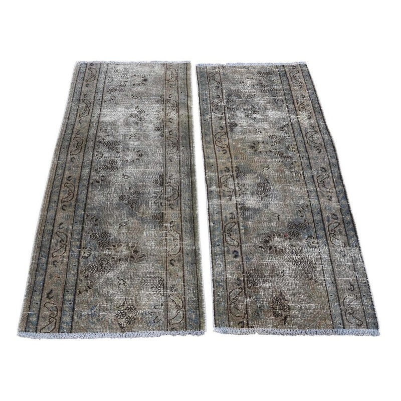 Shahbanu Rugs A Pair of Vintage Overdyed Persian Tabriz Fragments Hand Knotted Rug (1'6" x 3'7") - 1'6" x 3'7"