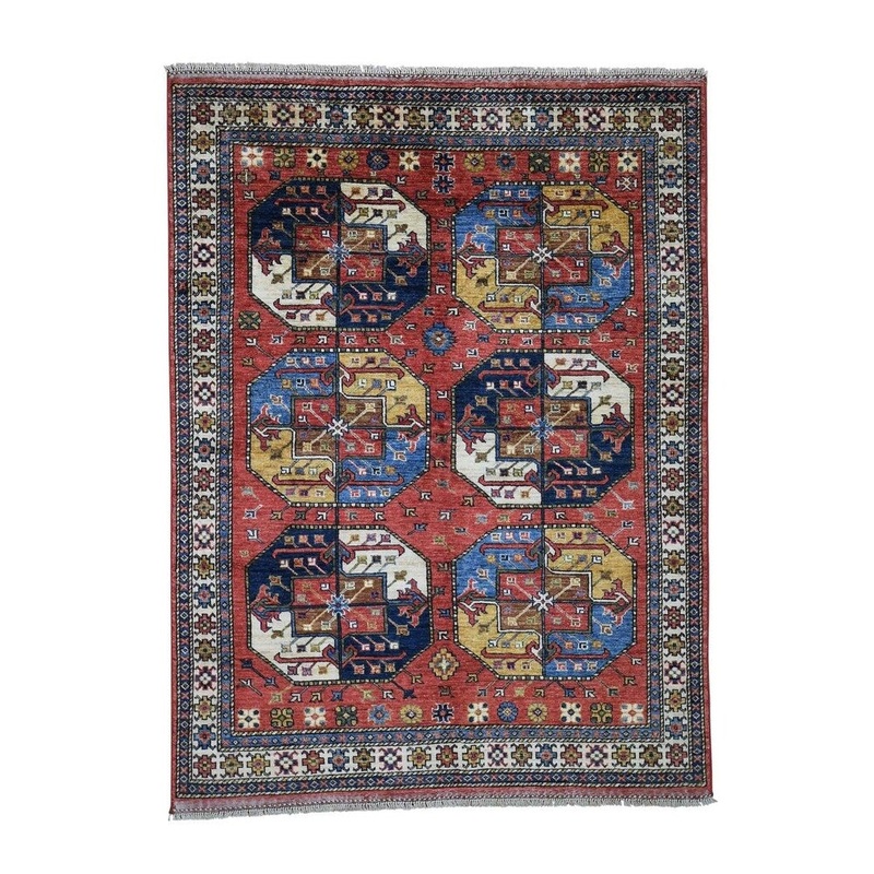 Shahbanu Rugs Afghan Ersari Elephant Feet Design Pure Wool Hand-Knotted Oriental Rug (5'0" x 6'8") - 5'0" x 6'8"