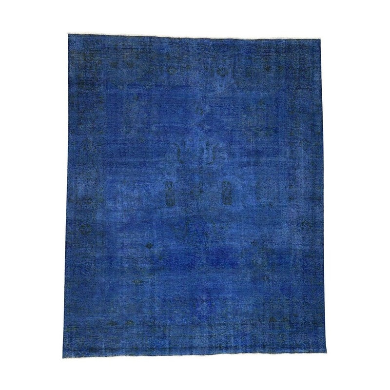 Shahbanu Rugs Hand-Knotted Denim Blue Overdyed Persian Tabriz Worn Rug (10'0" x 12'3") - 10'0" x 12'3"