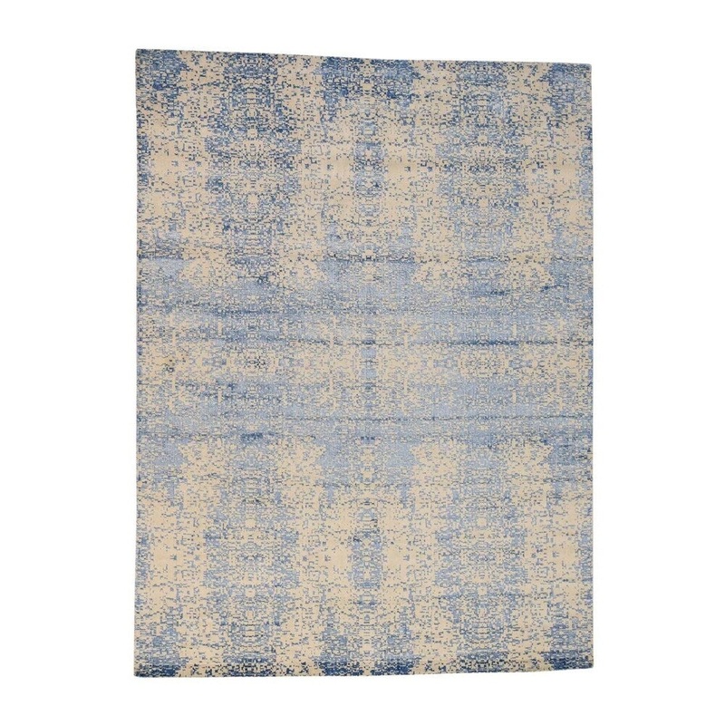 Shahbanu Rugs Hand-Loomed Wool and Silk Abstract Design Modern Rug (9'10" x 13'9") - 9'10" x 13'9"