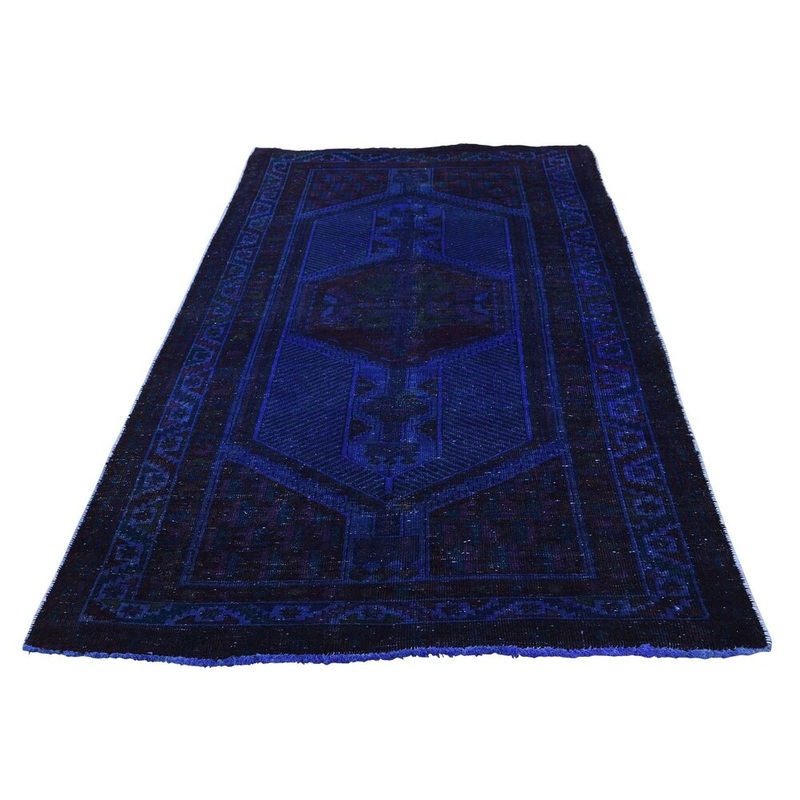 Shahbanu Rugs Handmade Persian Hamadan Overdyed Vintage Pure Wool Rug (3'7" x 6'7") - 3'7" x 6'7"