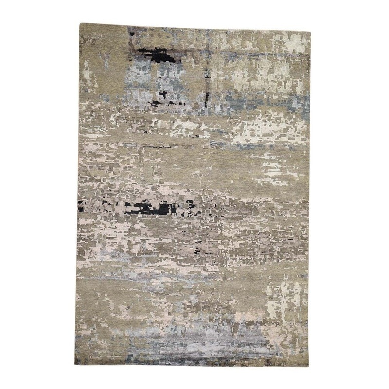 Shahbanu Rugs Hi-Low Pile Abstract Design Wool And Silk Hand-Knotted Oriental Rug (6'2" x 8'9") - 6'2" x 8'9"
