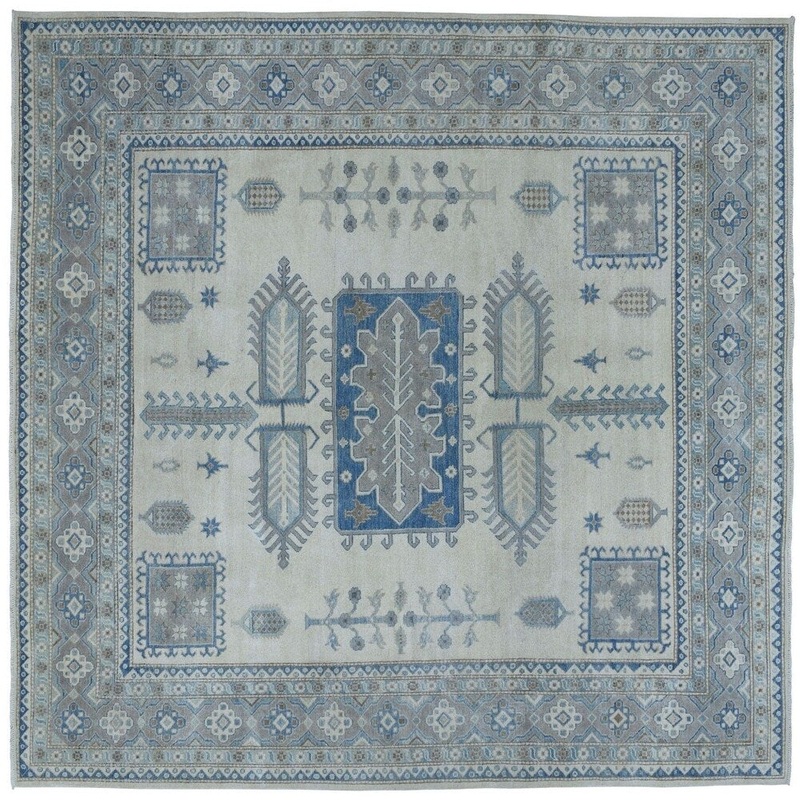 Shahbanu Rugs Ivory Hand-Knotted Vintage Look Kazak Pure Wool Oriental Rug (8'4" x 10'3") - 8'4" x 10'3"