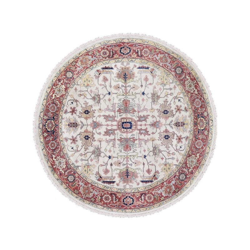 Shahbanu Rugs Ivory Heriz Revival All Over Design Round Pure Wool Hand Knotted Oriental Rug (8'0" x 8'0") - 8'0" x 8'0"