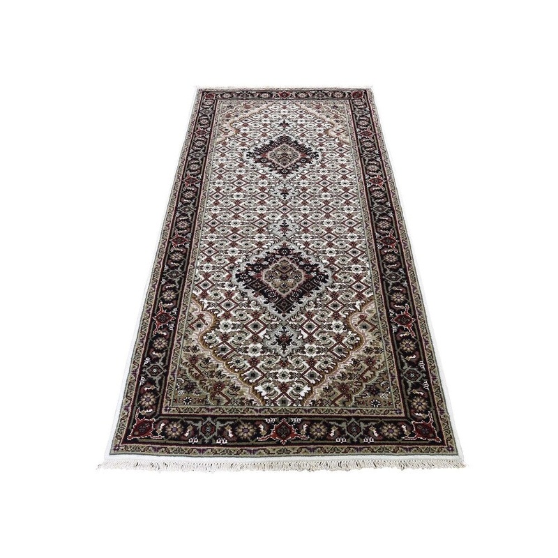 Shahbanu Rugs Ivory Tabriz Mahi Wool and Silk Hand-Knotted Oriental Runner Rug (2'8" x 6'3") - 2'8" x 6'3"
