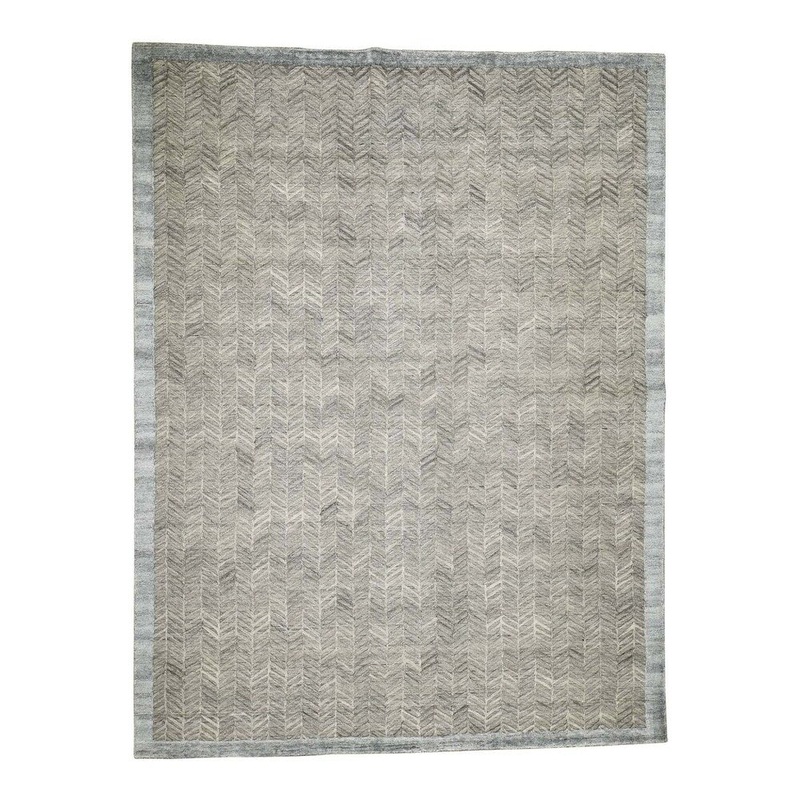 Shahbanu Rugs Modern Wool & Silk Hi-Low Pile Hand-Loomed Oriental Rug (9'3" x 12'1") - 9'3" x 12'1"
