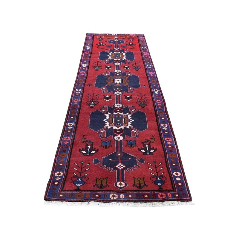 Shahbanu Rugs New Red Pure Wool Runner Hand-Knotted Oriental Rug (2'7" x 9'3") - 2'7" x 9'3"