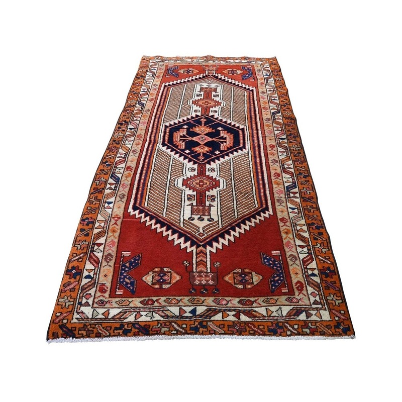Shahbanu Rugs Northeast Persian Tribal Hand-Knotted Pure Wool Wide Runner Rug (3'5" x 7'6") - 3'5" x 7'6"