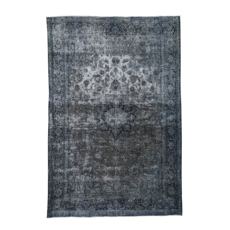 Shahbanu Rugs Overdyed Kerman Pure Wool Hand-Knotted Worn Pile Oriental Rug (7'0" x 10'4") - 7'0" x 10'4"