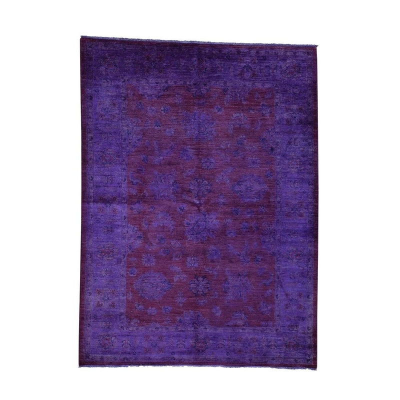 Shahbanu Rugs Overdyed Peshawar Pure Wool Hand Knotted Oriental Rug (5'10" x 7'10") - 5'10" x 7'10"