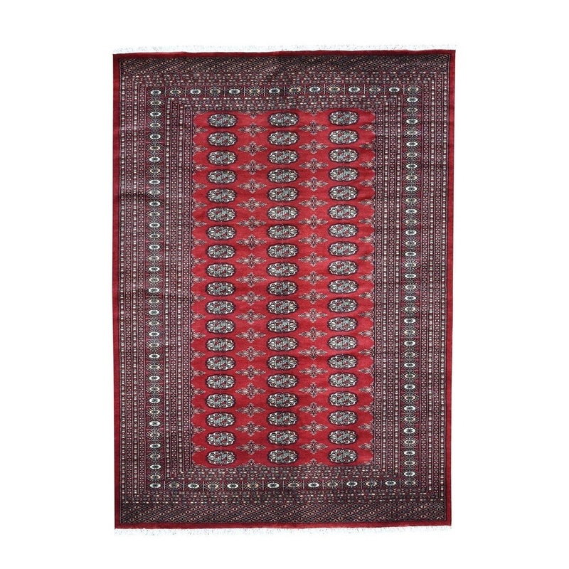 Shahbanu Rugs Red Super Fine Bokara Elephant Feet Design Hand-Knotted Oriental Rug (5'1" x 7'10") - 5'1" x 7'10"