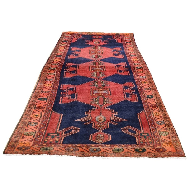 Shahbanu Rugs Red Vintage Persian Hamadan Runner Pure Wool Hand-Knotted Oriental Rug (3'7" x 9'5") - 3'7" x 9'5"